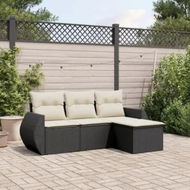 Detailed information about the product 4 Piece Garden Sofa Set with Cushions Black Poly Rattan