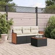 Detailed information about the product 4 Piece Garden Sofa Set with Cushions Black Poly Rattan