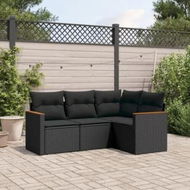 Detailed information about the product 4 Piece Garden Sofa Set with Cushions Black Poly Rattan