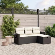 Detailed information about the product 4 Piece Garden Sofa Set with Cushions Black Poly Rattan