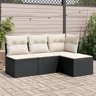 Detailed information about the product 4 Piece Garden Sofa Set with Cushions Black Poly Rattan