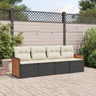Detailed information about the product 4 Piece Garden Sofa Set with Cushions Black Poly Rattan