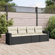 Detailed information about the product 4 Piece Garden Sofa Set with Cushions Black Poly Rattan