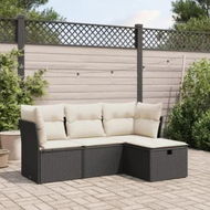 Detailed information about the product 4 Piece Garden Sofa Set with Cushions Black Poly Rattan