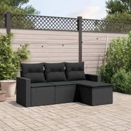 Detailed information about the product 4 Piece Garden Sofa Set with Cushions Black Poly Rattan