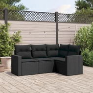 Detailed information about the product 4 Piece Garden Sofa Set with Cushions Black Poly Rattan