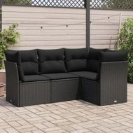 Detailed information about the product 4 Piece Garden Sofa Set with Cushions Black Poly Rattan