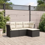 Detailed information about the product 4 Piece Garden Sofa Set with Cushions Black Poly Rattan