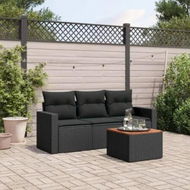 Detailed information about the product 4 Piece Garden Sofa Set with Cushions Black Poly Rattan