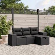 Detailed information about the product 4 Piece Garden Sofa Set with Cushions Black Poly Rattan