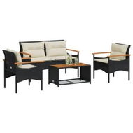 Detailed information about the product 4 Piece Garden Sofa Set with Cushions Black Poly Rattan