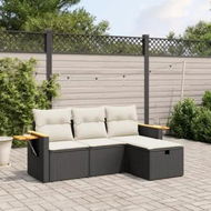Detailed information about the product 4 Piece Garden Sofa Set with Cushions Black Poly Rattan