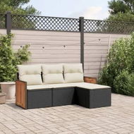 Detailed information about the product 4 Piece Garden Sofa Set with Cushions Black Poly Rattan