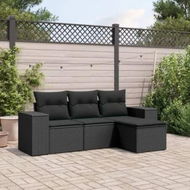 Detailed information about the product 4 Piece Garden Sofa Set with Cushions Black Poly Rattan