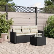 Detailed information about the product 4 Piece Garden Sofa Set with Cushions Black Poly Rattan