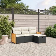 Detailed information about the product 4 Piece Garden Sofa Set with Cushions Black Poly Rattan