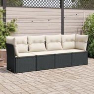 Detailed information about the product 4 Piece Garden Sofa Set with Cushions Black Poly Rattan