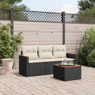 Detailed information about the product 4 Piece Garden Sofa Set with Cushions Black Poly Rattan