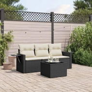 Detailed information about the product 4 Piece Garden Sofa Set with Cushions Black Poly Rattan