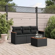 Detailed information about the product 4 Piece Garden Sofa Set with Cushions Black Poly Rattan