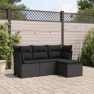 Detailed information about the product 4 Piece Garden Sofa Set with Cushions Black Poly Rattan