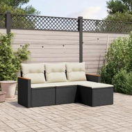 Detailed information about the product 4 Piece Garden Sofa Set with Cushions Black Poly Rattan