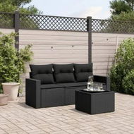 Detailed information about the product 4 Piece Garden Sofa Set with Cushions Black Poly Rattan