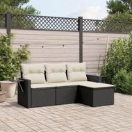 Detailed information about the product 4 Piece Garden Sofa Set with Cushions Black Poly Rattan