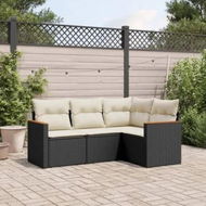 Detailed information about the product 4 Piece Garden Sofa Set with Cushions Black Poly Rattan