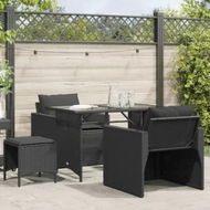 Detailed information about the product 4 Piece Garden Sofa Set with Cushions Black Poly Rattan