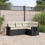 Detailed information about the product 4 Piece Garden Sofa Set with Cushions Black Poly Rattan