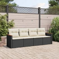 Detailed information about the product 4 Piece Garden Sofa Set with Cushions Black Poly Rattan