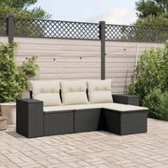 Detailed information about the product 4 Piece Garden Sofa Set with Cushions Black Poly Rattan