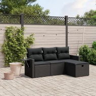 Detailed information about the product 4 Piece Garden Sofa Set with Cushions Black Poly Rattan