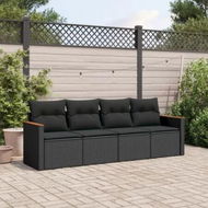 Detailed information about the product 4 Piece Garden Sofa Set with Cushions Black Poly Rattan