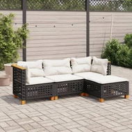 Detailed information about the product 4 Piece Garden Sofa Set with Cushions Black Poly Rattan