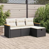 Detailed information about the product 4 Piece Garden Sofa Set with Cushions Black Poly Rattan