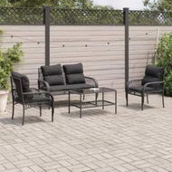 Detailed information about the product 4 Piece Garden Sofa Set with Cushions Black Poly Rattan