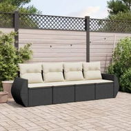 Detailed information about the product 4 Piece Garden Sofa Set with Cushions Black Poly Rattan