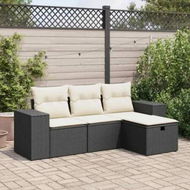 Detailed information about the product 4 Piece Garden Sofa Set with Cushions Black Poly Rattan