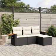 Detailed information about the product 4 Piece Garden Sofa Set with Cushions Black Poly Rattan