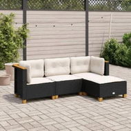 Detailed information about the product 4 Piece Garden Sofa Set with Cushions Black Poly Rattan