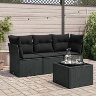 Detailed information about the product 4 Piece Garden Sofa Set with Cushions Black Poly Rattan