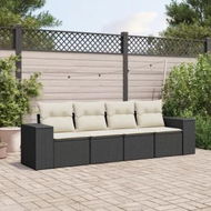 Detailed information about the product 4 Piece Garden Sofa Set with Cushions Black Poly Rattan