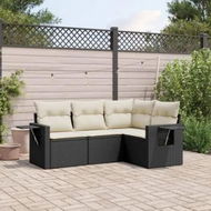 Detailed information about the product 4 Piece Garden Sofa Set with Cushions Black Poly Rattan