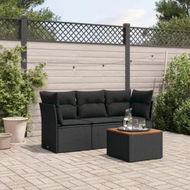 Detailed information about the product 4 Piece Garden Sofa Set with Cushions Black Poly Rattan