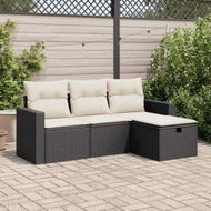 Detailed information about the product 4 Piece Garden Sofa Set with Cushions Black Poly Rattan