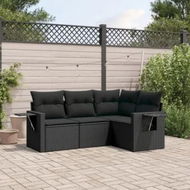 Detailed information about the product 4 Piece Garden Sofa Set with Cushions Black Poly Rattan