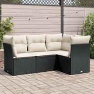 Detailed information about the product 4 Piece Garden Sofa Set with Cushions Black Poly Rattan