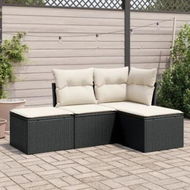 Detailed information about the product 4 Piece Garden Sofa Set with Cushions Black Poly Rattan